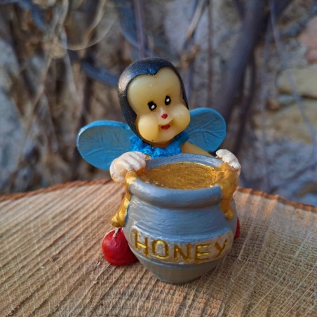 Figurine abeille et pot de miel en cire d'abeille